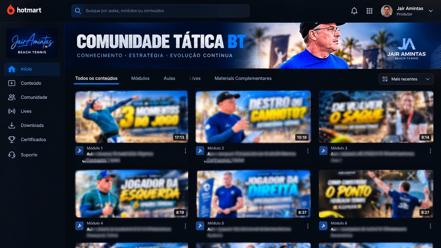 Representação visual da comunidade de aulas online